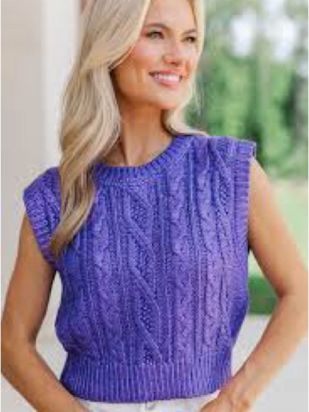 She + Sky Metallic Purple Cable Knit Sleeveless Sweater, LSU Clemson Game day